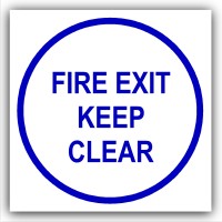 1 x Fire Exit Keep Clear-Door Health and Safety Warning Sticker Sign-87mm,Blue on White-Health and Safety Security Door Warning Sticker Sign-87mm,Blue on White-Health and Safety Security Door Warning Sticker Sign